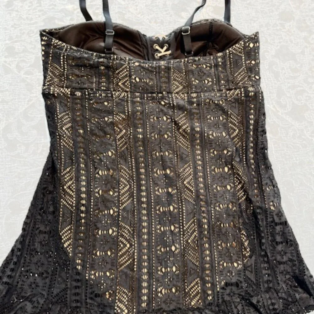 Becca Designer Swimsuit Black & Gold Crochet Textured Stretch (Swim Dress) - Picture 3 of 11